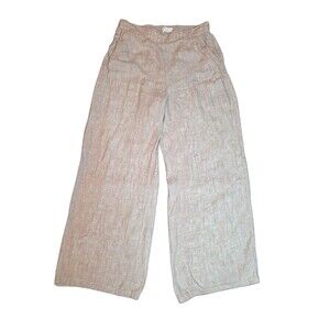 Cynthia Rowley Light Beige Wide-Leg Linen Pants - Women's Comfort Fit 100% Linen